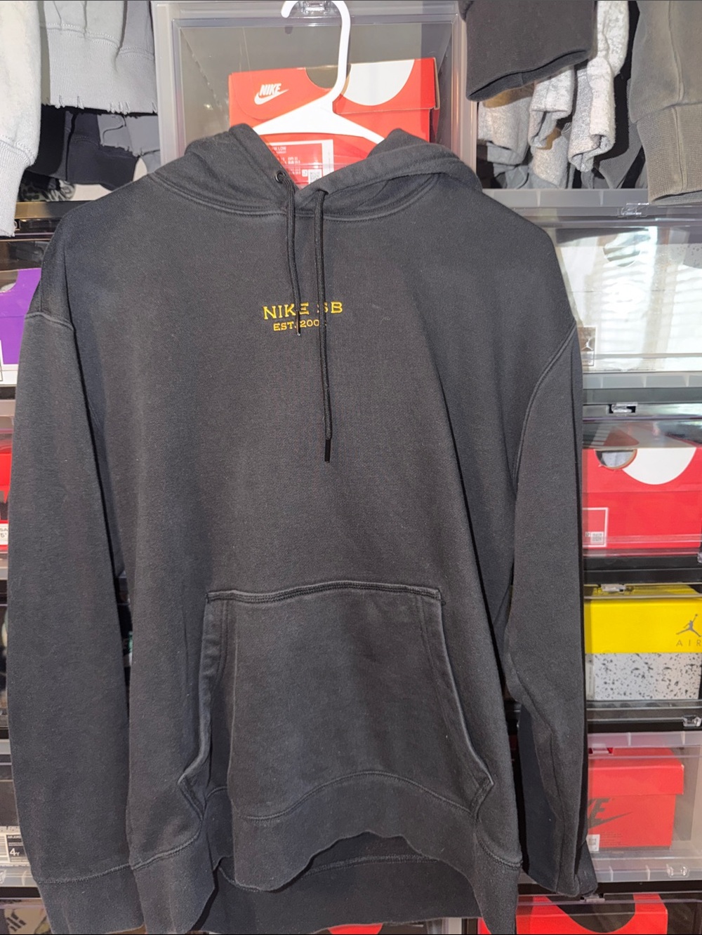 Nike Black Pullover Hoodie with Small Yellow Chest Logo